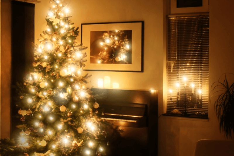 光が足されたクリスマスツリーの写真